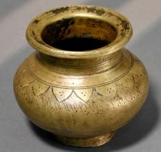Handcrafted Brass Floral Etched Traditional Ritual Pot