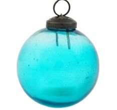 Turquoise Vintage Round Glass Christmas Ornament
