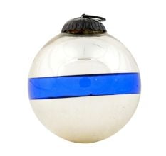 Blue Band Silver Round Glass Christmas Ornament