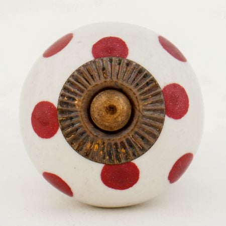 White Red Polka Dotted Ceramic Dresser Knob