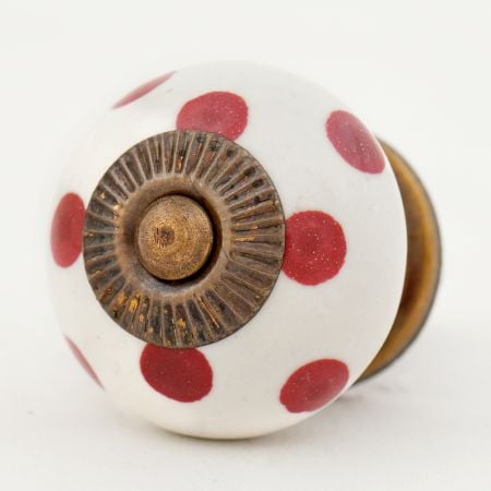 White Red Polka Dotted Ceramic Dresser Knob