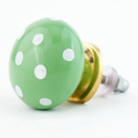 Green White Polka Ceramic Cabinet Knob