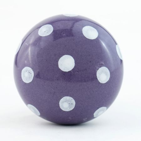 Purple White Polka Dotted Drawer Knob