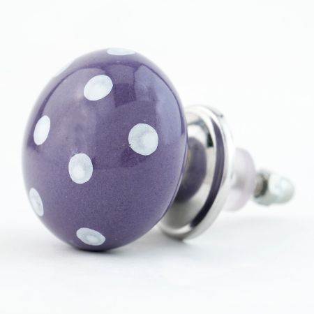 Purple White Polka Dotted Drawer Knob