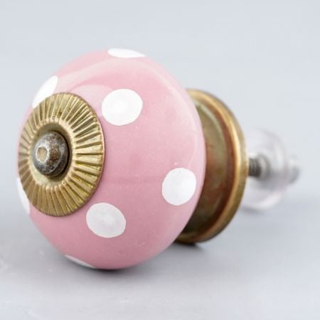 Pink Polka Dotted Small Ceramic Cabinet Knobs
