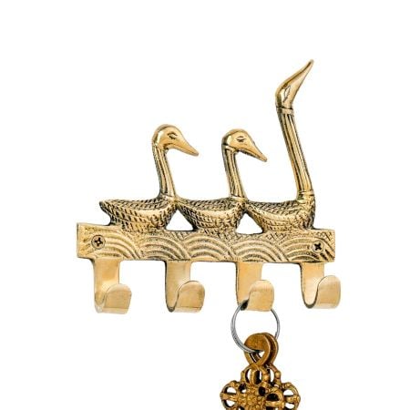 Vintage Brass Key Holder for 4 keys Wall Decor 3 Ducks Design