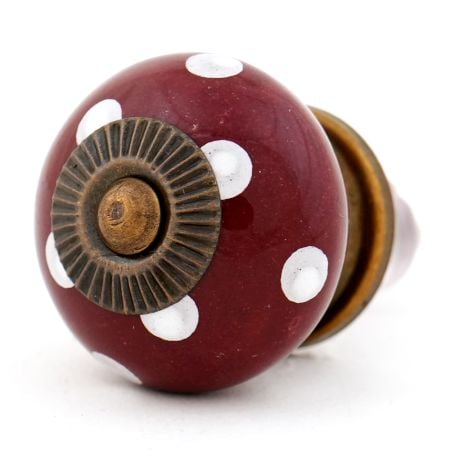 Cherry White Dot Ceramic Cabinet Knob