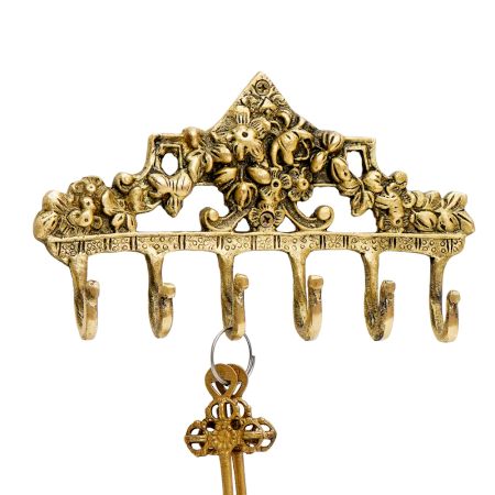 Brass Victorian Small Floral Arrrangement Six Wall Hook