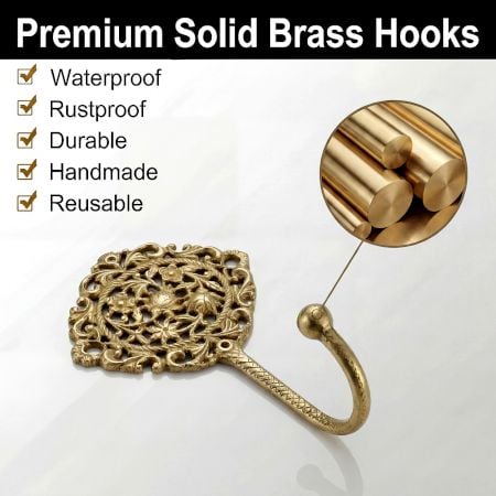 Golden Wall Brass Decorative Hook - Pack of 3