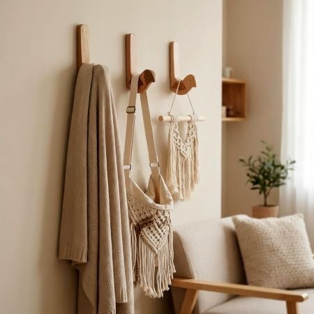 Natural Bird Shape Wooden Adheshive Wall Hook-Pack of 1