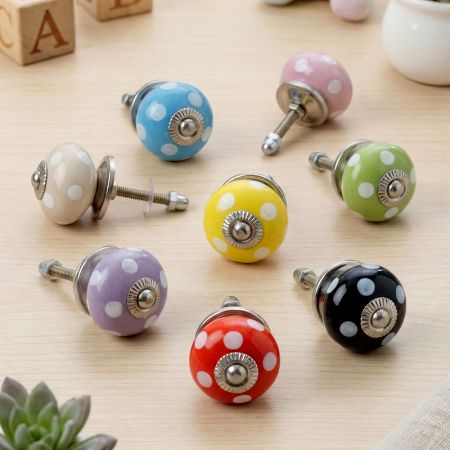 8 Pieces Ceramic Multicolor Polka Dotted Kitchen Drawer Knobs