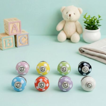 8 Pieces Ceramic Multicolor Polka Dotted Kitchen Drawer Knobs