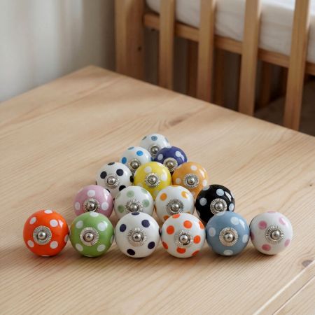 16 Pieces Ceramic Multicolor Polka Dotted Living Room Drawer Knobs