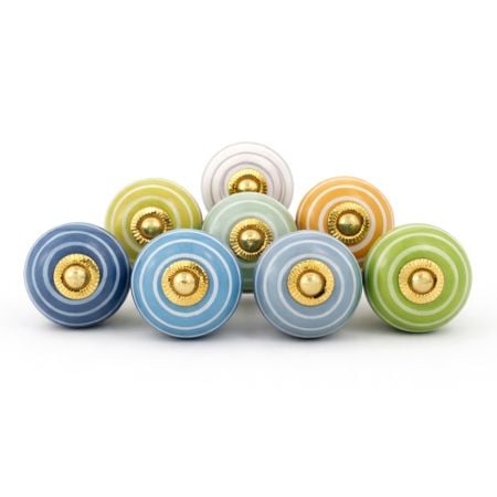 8 Pieces Multicolor Ceramic Striped Living Room Dresser Knobs
