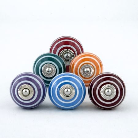 6 Pieces Ceramic Multicolor Striped Kitchen Cupboard Knobs