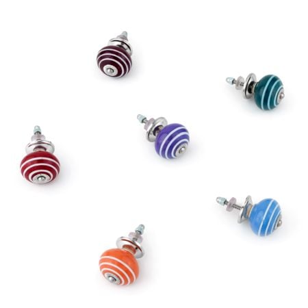 6 Pieces Ceramic Multicolor Striped Kitchen Cupboard Knobs