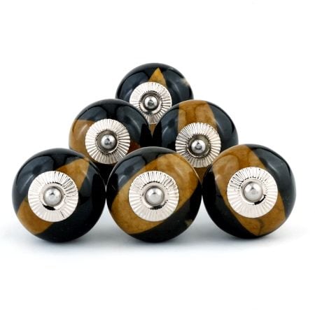 6 Pieces Handmade Brown and Black Ceramic Kitchen Cabinet Knobs