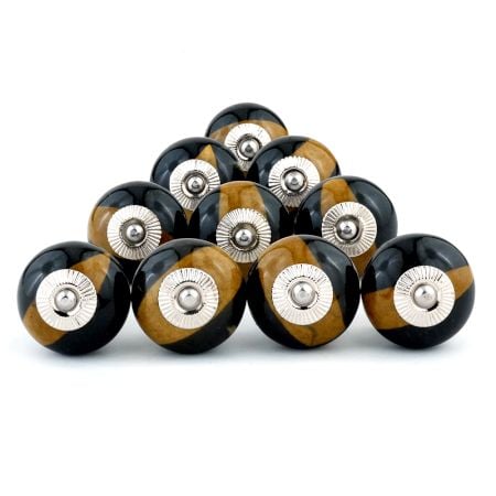 10 Pieces Handmade Brown and Black Ceramic Kitchen Cabinet Knobs