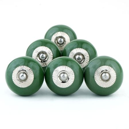 6 Pieces Green Handmade Ceramic Round Living Room Drawer Knobs