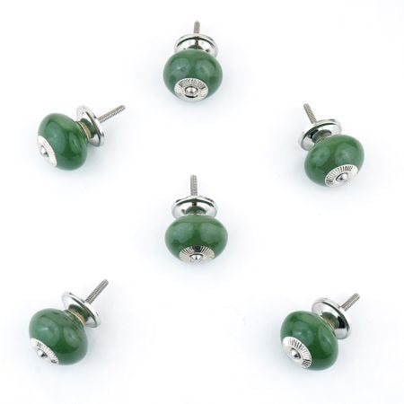 6 Pieces Green Handmade Ceramic Round Living Room Drawer Knobs