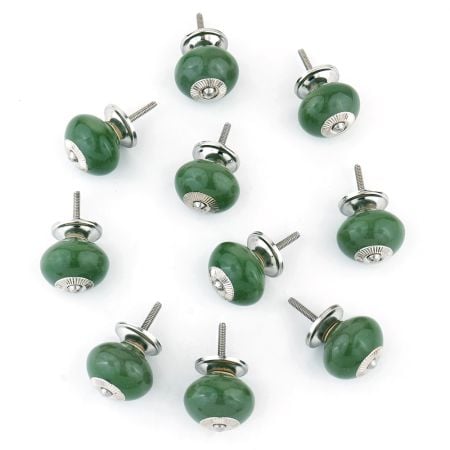 10 Pieces Green Handmade Ceramic Round Living Room Drawer Knobs