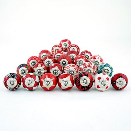 25 Pieces Red Ceramic Round Living Room Cupboard Knobs