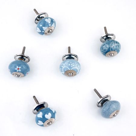 6 Pieces Grey Ceramic Round Kitchen Cupboard Knobs