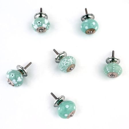 6 Pieces Sea Green Ceramic Round Living Room Cupboard Knobs