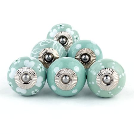 6 Pieces Sea Green Ceramic Round Living Room Cupboard Knobs