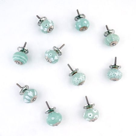 10 Pieces Sea Green Ceramic Round Living Room Cupboard Knobs