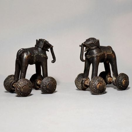Pair of Brass Elephant Rolling Toy Figurines