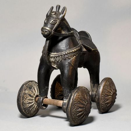 Vintage Brass Horse Rolling Toy Figurine