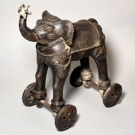 Decorative Brass Elephant on Wheels Folk Toy