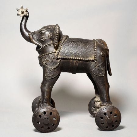 Decorative Brass Elephant on Wheels Folk Toy