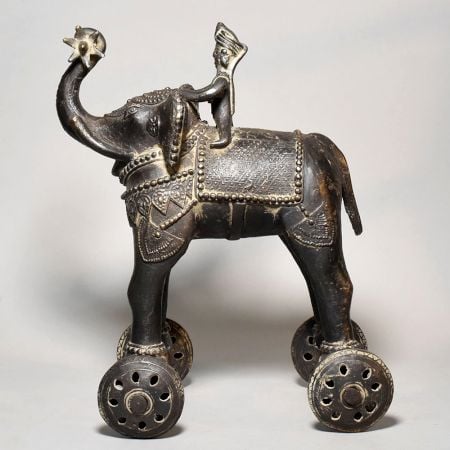 Handcrafted Brass Elephant Rider Rolling Toy Figurine