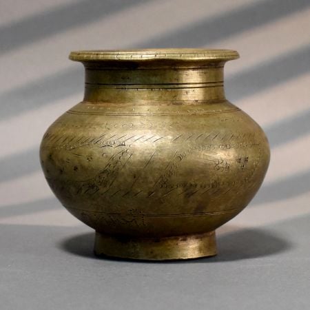 Handcrafted Brass Etched Traditional Ritual Storage Pot