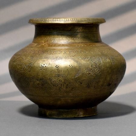 Handcrafted Brass Engraved Animal Motif Vintage Kalash