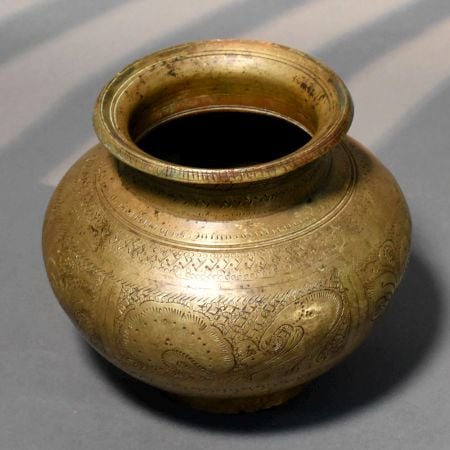 Handcrafted Brass Engraved Kalash Traditional Decorative Vessel