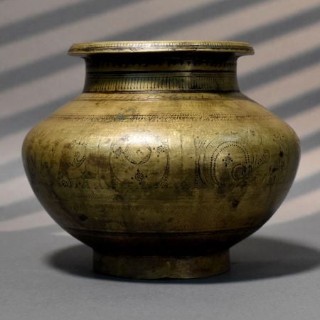 Handcrafted Brass Vintage Engraved Kalash Traditional Vessel