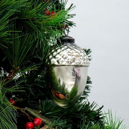 Silver Style Acorn Shaped Mercury Glass Hanging Ornament