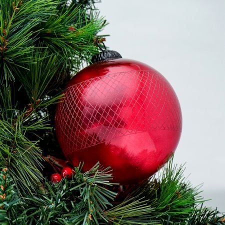 Red Decorative Round Big Glass Hanging Ornament