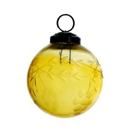 Amber Handmade Grape Clusters and Leaves Glass Hanging Ornament