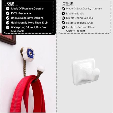 5 Pieces Multicolor Solid Gold Line Ceramic Wall Hook