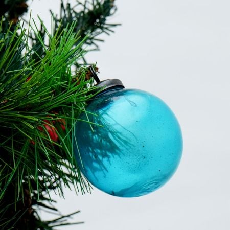 Turquoise Vintage Round Glass Christmas Ornament