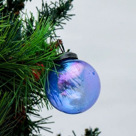 Royal Blue Round Glass Christmas Ornament