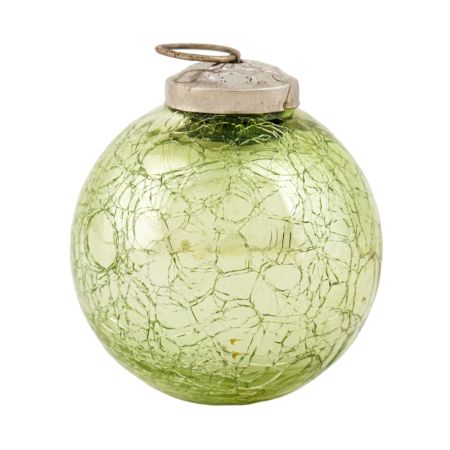Green Crackle Round Glass Christmas Ornament