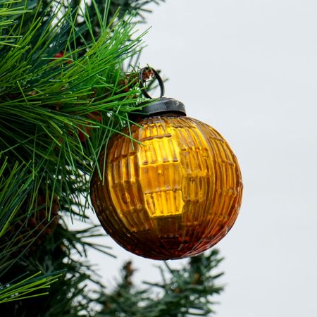 Amber Vintage Kugel Round Glass Christmas Ornament