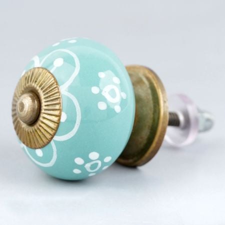 Sea Green Floral Ceramic Knob