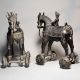 Vintage Brass Horse Rider Rolling Toy Figurine Pair
