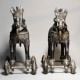 Vintage Brass Horse Rider Rolling Toy Figurine Pair